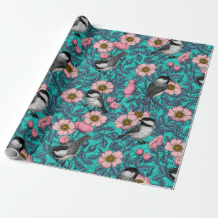Papier Cadeau Les poulets dans la nature rose, rose et bleu