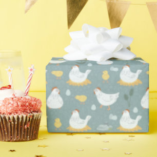 Papier Cadeau Les poulets rêvent dans la coopérative en Turquois