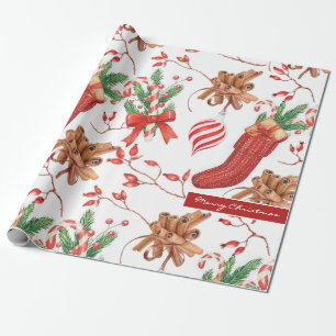 Papier Cadeau Les senteurs de Noël Cinnamon et Motif de menthe p