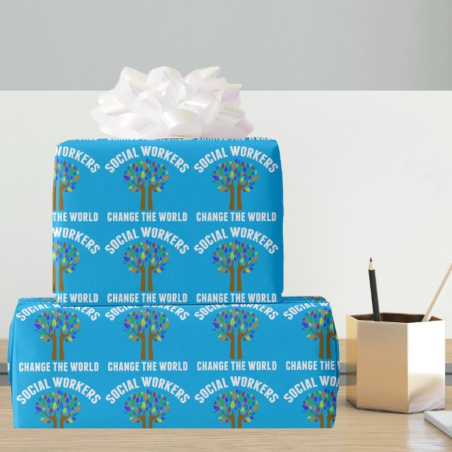 Papier Cadeau Les travailleurs sociaux changent le bleu mondial (Créateur téléchargé)