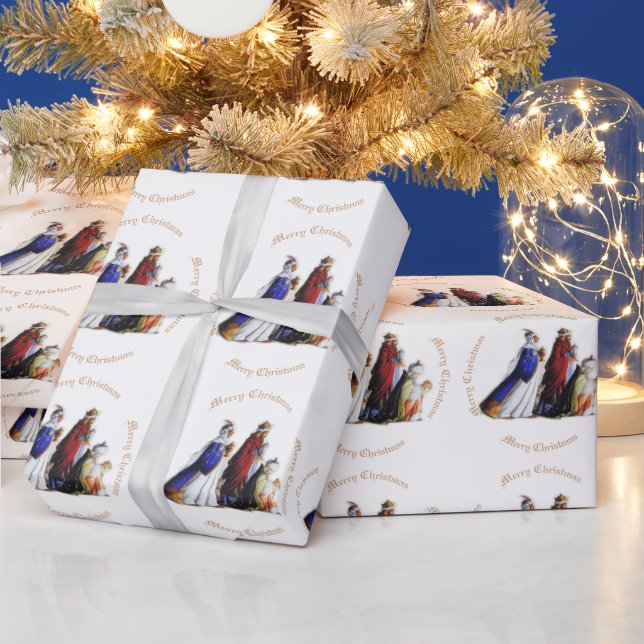 Papier Cadeau Les Trois Magi Portant cadeaux et voeux de Noël (Vacances)