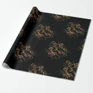 Papier Cadeau Let us be Merry and Bright Gold Foil Typografy