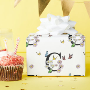 Papier Cadeau Lettre C Floral Aquarelle Papillon monogramme