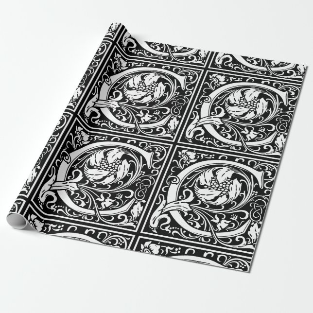 Papier Cadeau Lettre C Monogramme médiéval Art Nouveau (Déroulé)