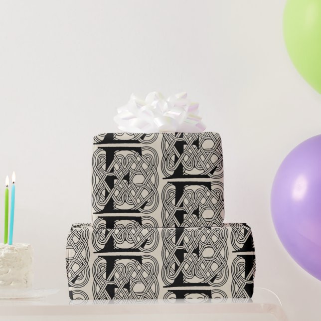 Papier Cadeau Lettre E Noeud Celtique Monogramme Vintage (Cadeaux de fête)