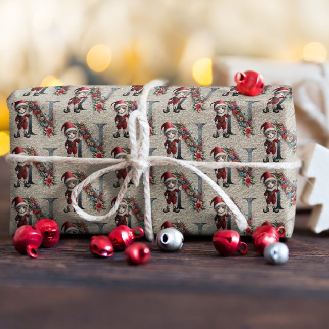 Papier Cadeau LETTRE Festive D'Elfe De Noël Mignonne N (Créateur téléchargé)