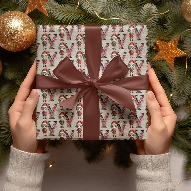 Papier Cadeau LETTRE Festive Joyeux Elfe de Noël Y (Créateur téléchargé)