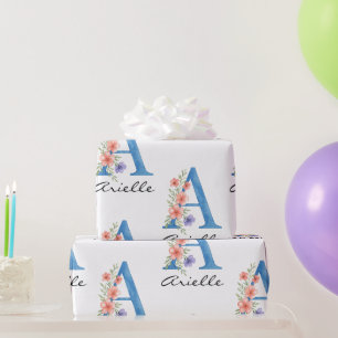 Papier Cadeau LETTRE Florale Aquarelle personnalisée Un monogram