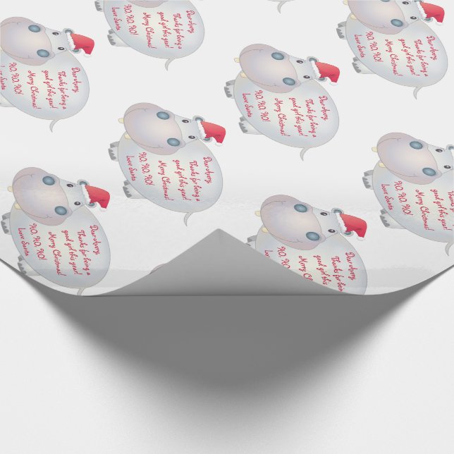Papier Cadeau LETTRE Hippo Hippopotame de Noël Père Noël (Coin)