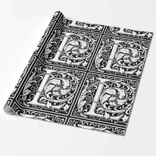 Papier Cadeau Lettre L Monogramme médiéval Art Nouveau (Déroulé)