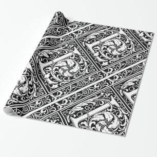 Papier Cadeau Lettre L Monogramme médiéval Art Nouveau