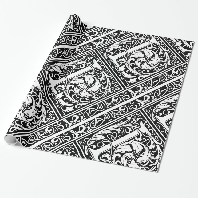 Papier Cadeau Lettre L Monogramme médiéval Art Nouveau (Déroulé)