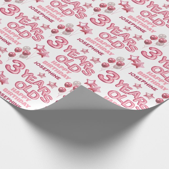 Papier Cadeau Lettre rose mignonne Balloon 3e anniversaire (Coin)
