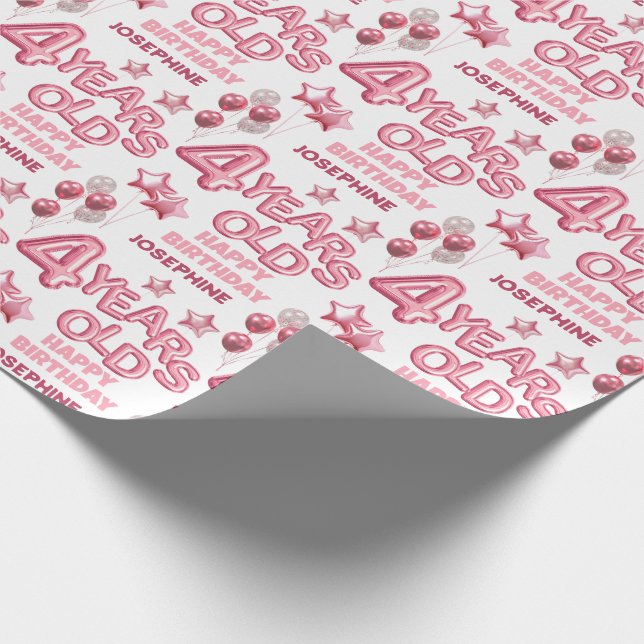 Papier Cadeau Lettre rose mignonne Balloon 4e anniversaire (Coin)