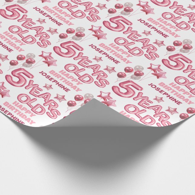 Papier Cadeau Lettre rose mignonne Balloon 5e anniversaire (Coin)