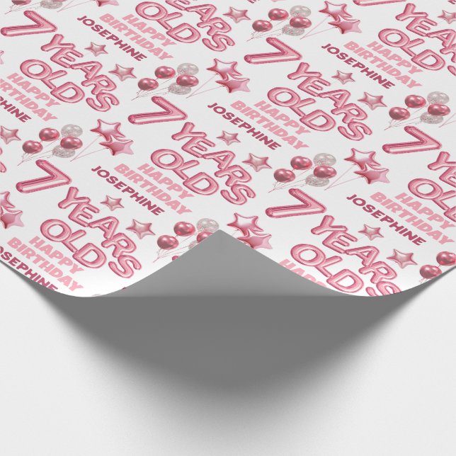 Papier Cadeau Lettre rose mignonne Balloon 7e anniversaire (Coin)
