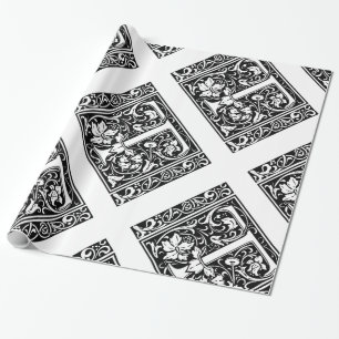 Papier Cadeau Lettre T Monogramme médiéval Art Nouveau