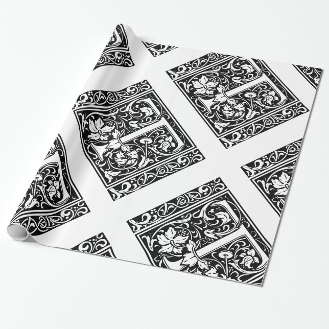 Papier Cadeau Lettre T Monogramme médiéval Art Nouveau (Déroulé)