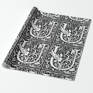 Papier Cadeau Lettre U Monogramme médiéval Art Nouveau