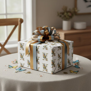 Papier Cadeau Lettre X florale bohème élégante