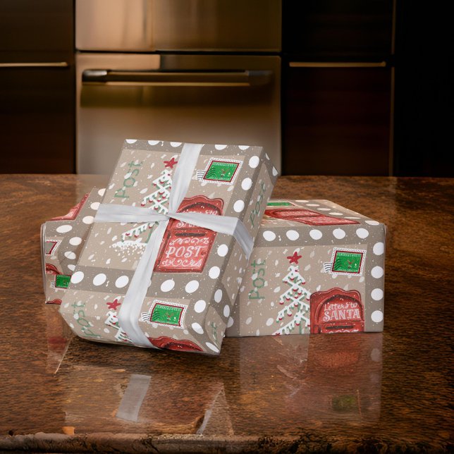 PAPIER CADEAU LETTRES AUX POIS DE POST PÈRE NOËL (Créateur téléchargé)