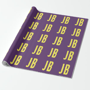 Papier Cadeau Lettres Initiales Monogramme Indigo Jaune Minimali