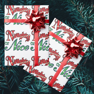 Papier Cadeau Lettres rouges rétro Noël, Naughty ou Nice
