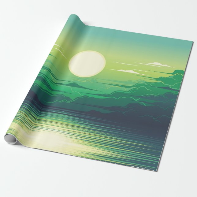Papier Cadeau Lever de soleil dans la mer habillage d'illustrati (Déroulé)