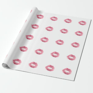 Papier Cadeau Lèvres roses réalistes, baiser isolé