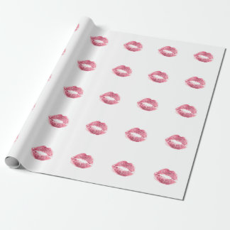 Papier Cadeau Lèvres roses réalistes, baiser isolé