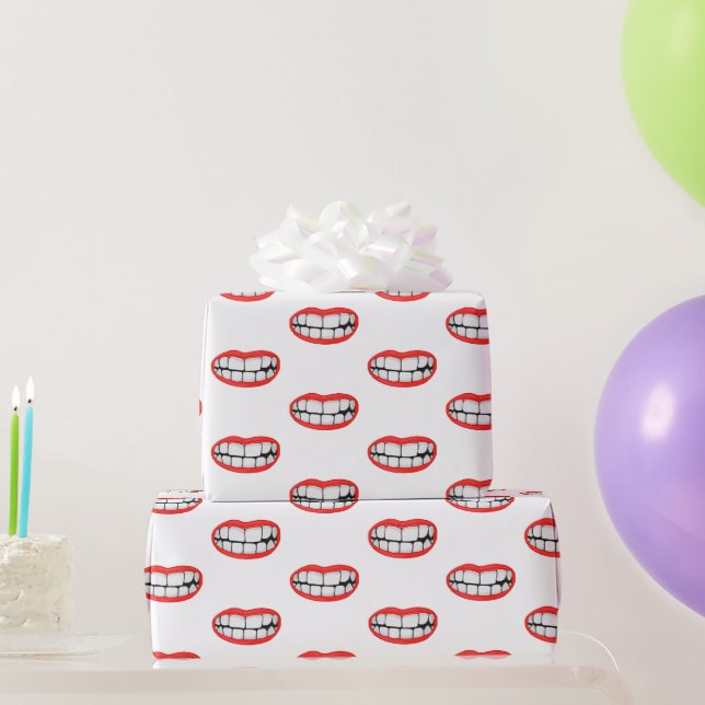 Papier Cadeau Lèvres Rouges Aux Dents Blancs Sourire (Cadeaux de fête)