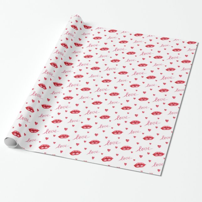Papier Cadeau Lèvres vibrantes et le mot amour (Déroulé)