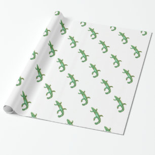 Papier Cadeau lézards verts sur papier blanc