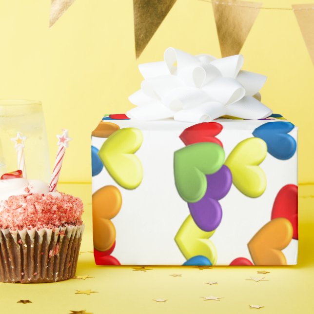 Papier Cadeau LGBTQ+ / PRIDE Beaucoup de coeurs arc-en-ciel (Fête d'anniversaire)