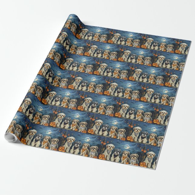 Papier Cadeau Lhasa Apso Halloween Éffrayant (Déroulé)