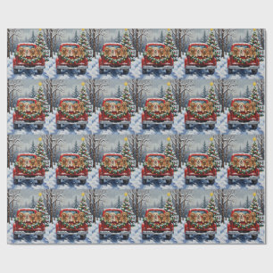 Papier Cadeau Lhasa Apso Noël Camion Rouge Fêtes