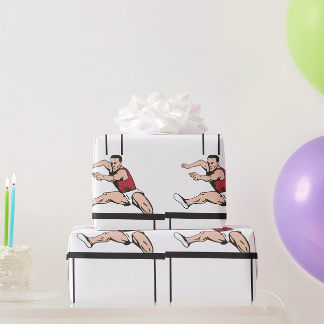 Papier Cadeau L'Homme Jumping Hurdles Athlétisme Enveloppement P (Créateur téléchargé)
