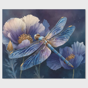 Papier Cadeau Libellule bleue avec découpage à ailes dorées