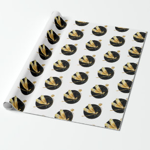 Papier Cadeau libellule d'or en cercle noir