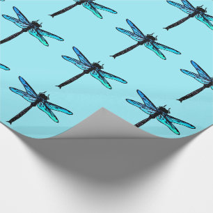 Papier Cadeau Libellule japonaise vintage, bleu de turquoise