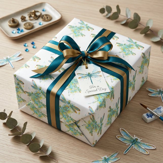 Papier Cadeau Libellule sarcelle éclaboussure  (Créateur téléchargé)