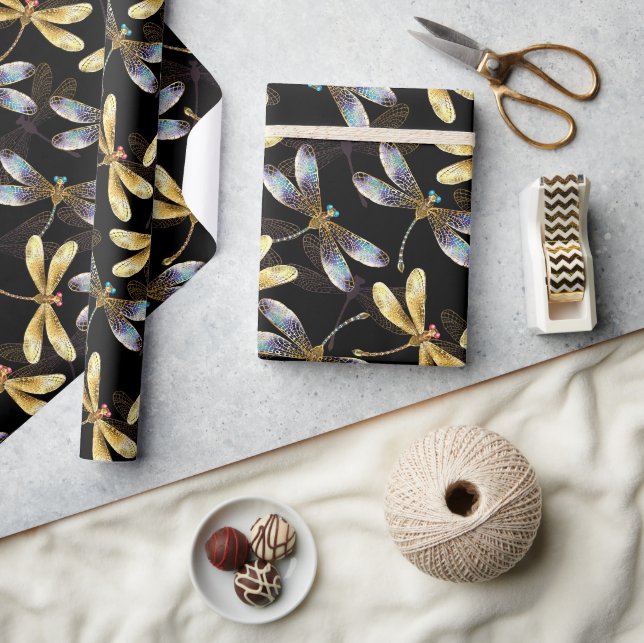 Papier Cadeau Libellules dorées  (Artisanat)