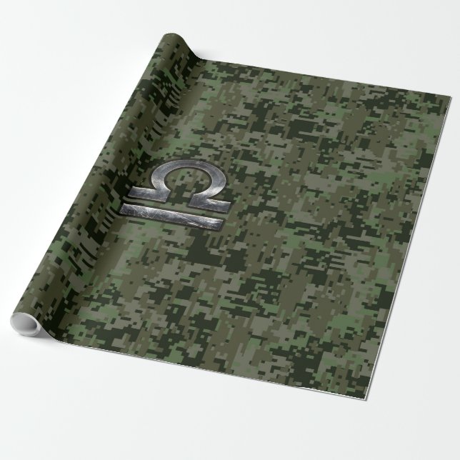 Papier Cadeau Libra Zodiac Connexion Woodland Green camo numériq (Déroulé)