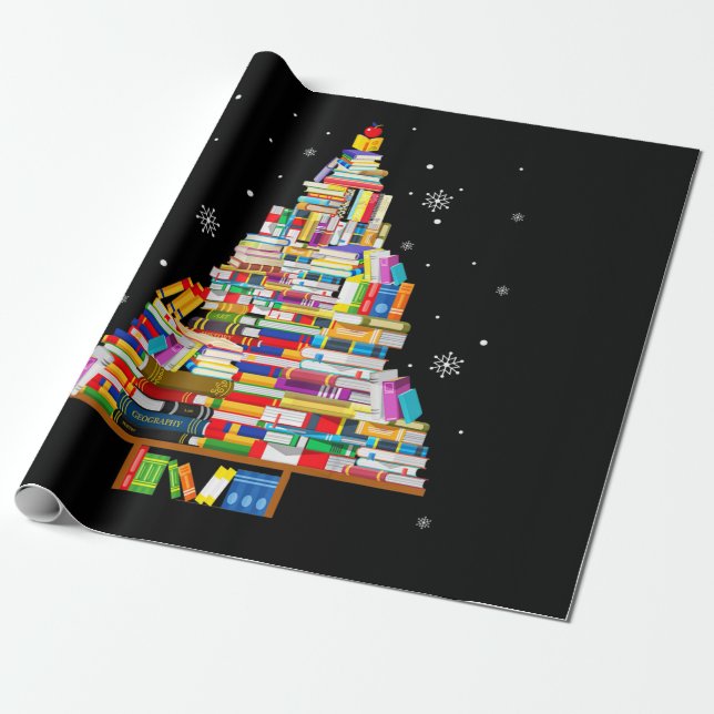 Papier Cadeau librairie d'arbres de Noël pour les amateurs de li (Déroulé)