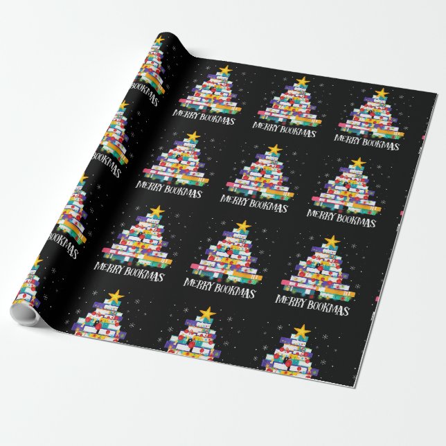 Papier Cadeau Librarian Book Lover Books Christmas Tree Merry Bo (Déroulé)