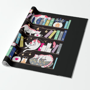 Papier Cadeau Library cats winter colour version