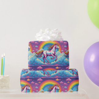 Papier Cadeau Licorne Arc-en-Ciel Volant Avec Des Couleurs Vives