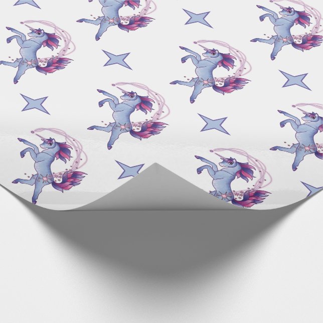 Papier Cadeau Licorne bleue givrée de danse (Coin)
