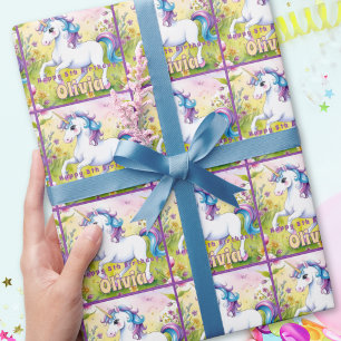 Papier Cadeau Licorne Magique Pastel Anniversaire Personnalisé