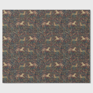 Papier Cadeau Licorne médiévale et cerf Jardin floral de minuit